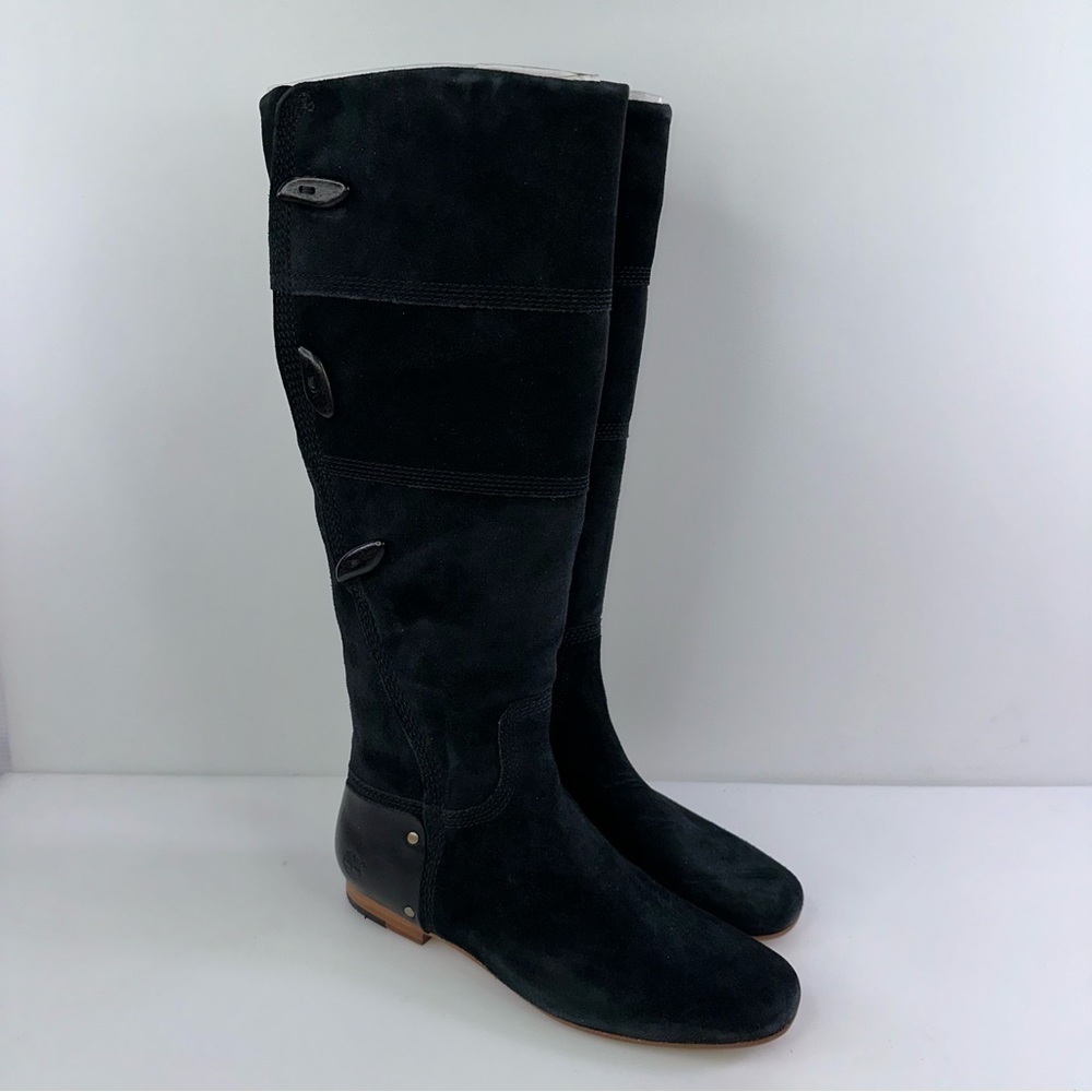 Timberland Boots Suede Size 6.5 Tall Knee Black 63636